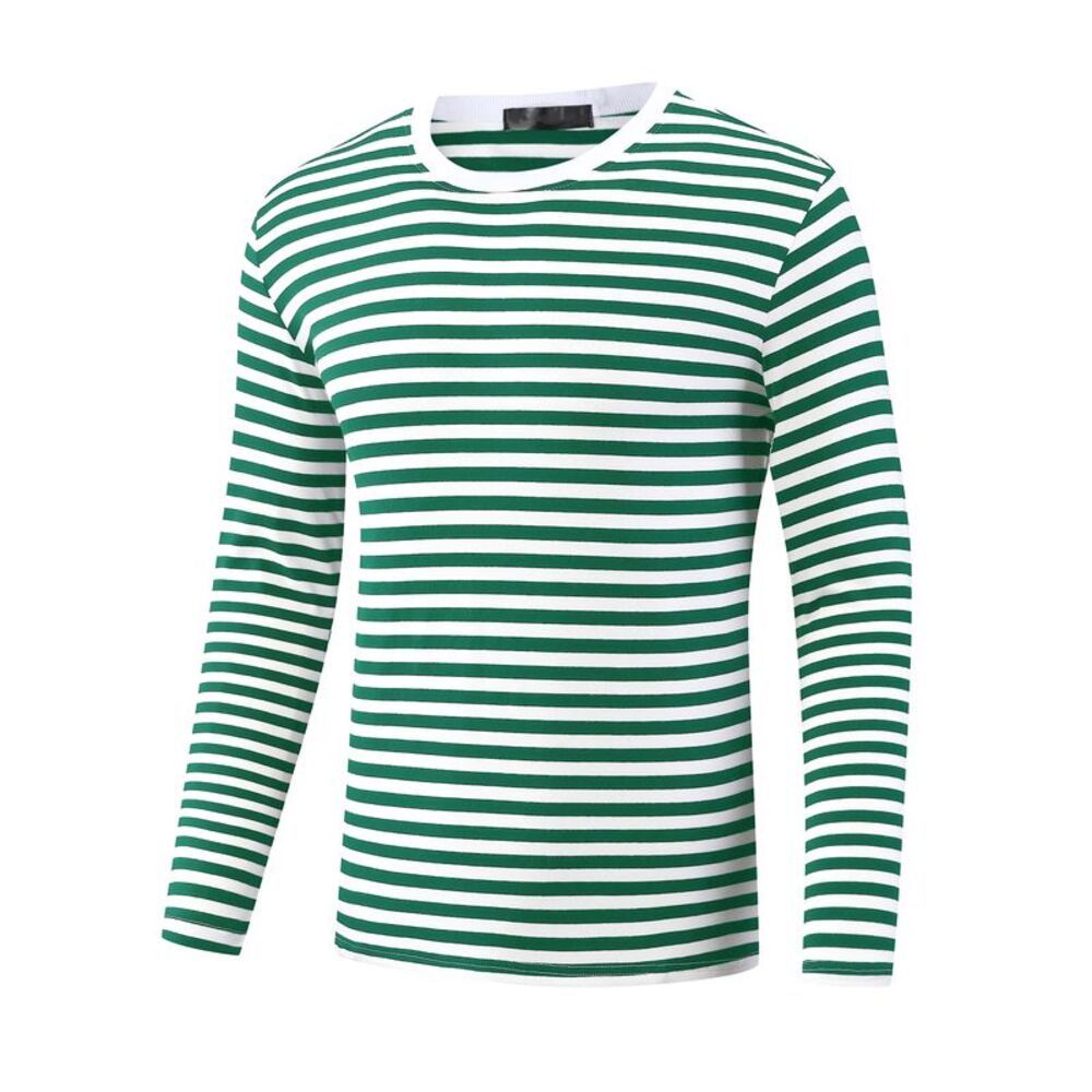 Striped T-Shirt Casual Crew Neck Long Sleeves Basic Tee Tops Green White